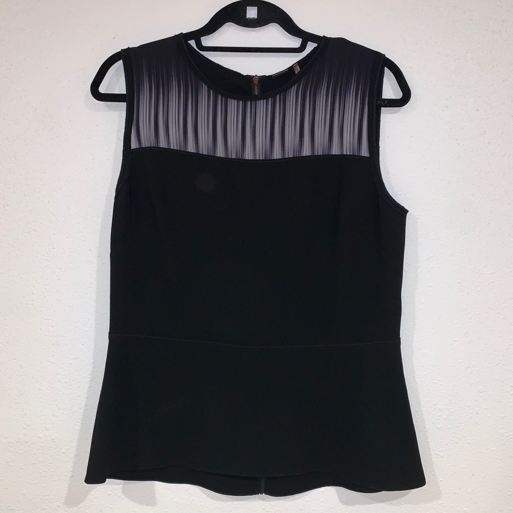 elie tahari black and white sleeveless blouse